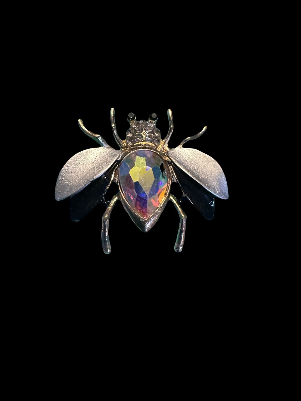 Crystal Bee Brooch - Iridescent Accent Black and Silver Wings